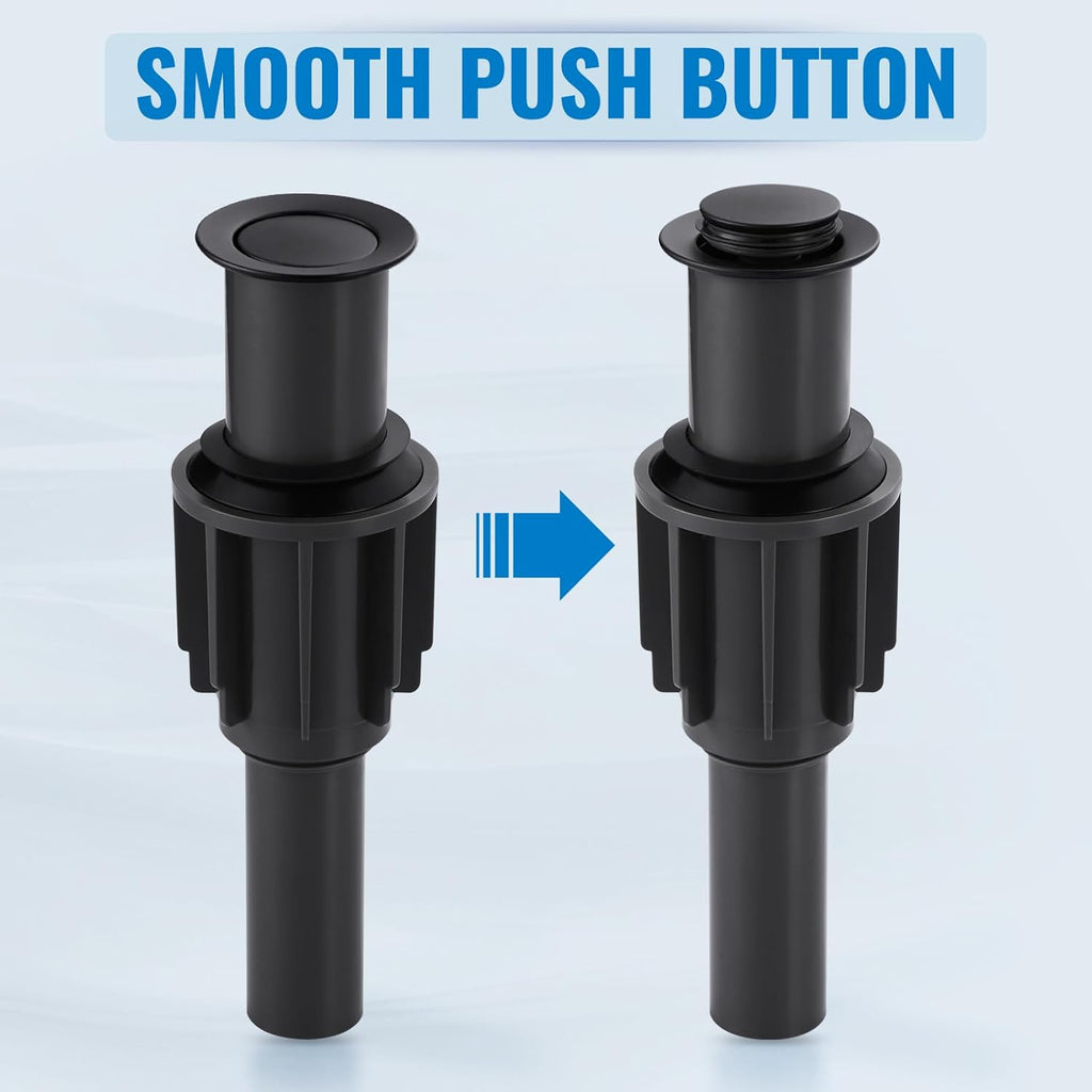ALEASHA Pop Up Sink Drain Without Overflow, Bathroom Sink Drain Vessel Sink Stopper Pop Up Sink Drain Stopper, Pop Up Drain for Bathroom Sink Drain Strainer for Hair Catcher, Matte Black