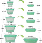 KVK 6 Pack Collapsible Food Storage Containers, Silicone Food Storage Containers With Lids, Green Reusable Collapsible Bowls For Camping, Outdoor Hiking Travel Storage and Mixing