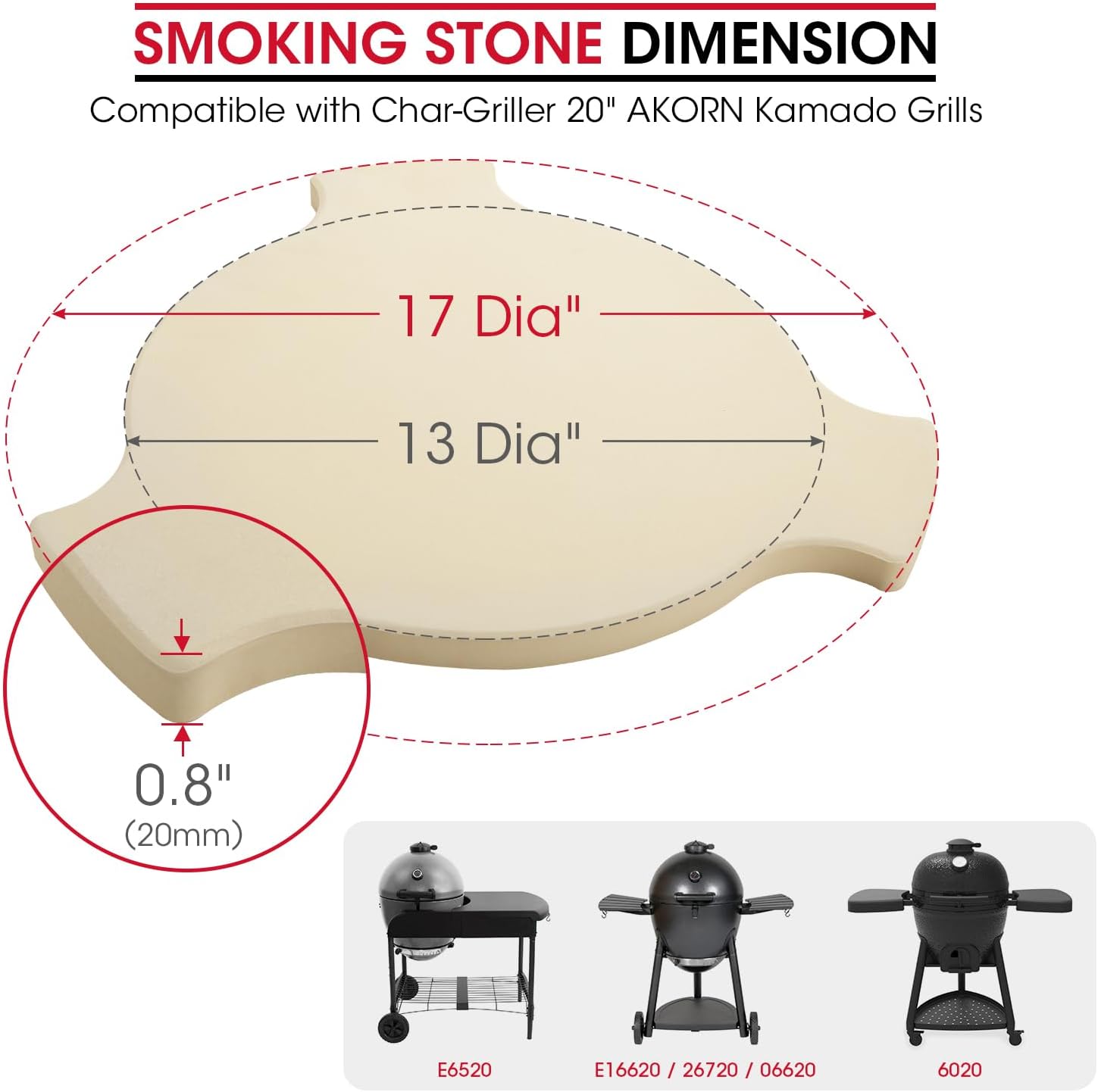 Unicook 17 Inch Smoking Stone for Akorn Kamado Grill, Cordierite Heat Deflector Pizza Stone for Charcoal Smoker, Thermal Shock Resistant Heat Diffuser Plate, Compare to Char-Griller 6201
