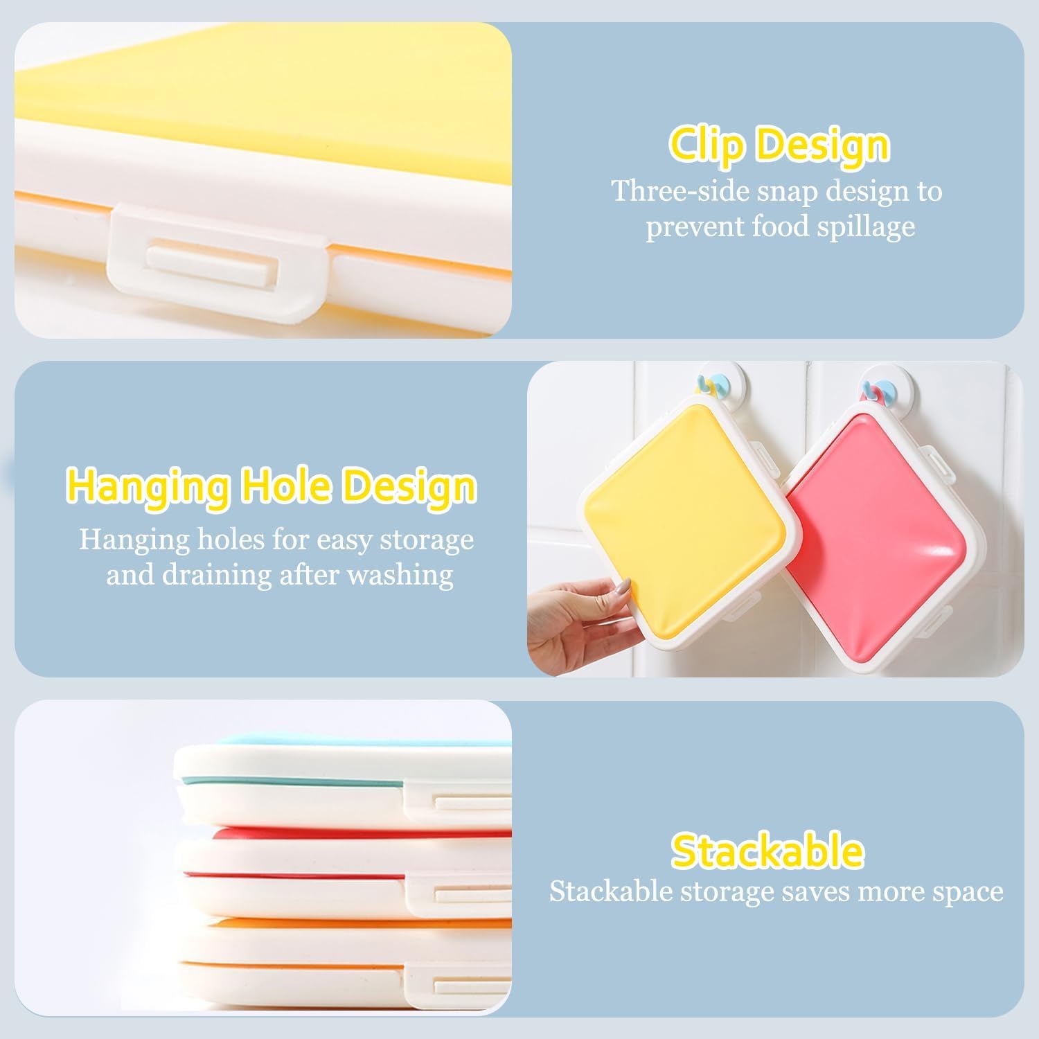 Sandwich Containers, Silicone Sandwich Storage with Snap-Off,Sandwich Box for Lunch,BPA Free,Leakproof, Reusable Plastic Sandwich Holder for Fruit,Salad,Snacks and Food Storage (yellow)