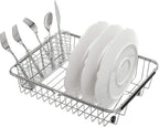 SANNO Expandable Dish Drying Rack,Large Dish Drainer Drainwith 4 Division Utensil Silverware Cutlery Holder, Expandable Dish Rack Shelf Dish Rack in Sink or Over Sink On Counter Stainless Steel