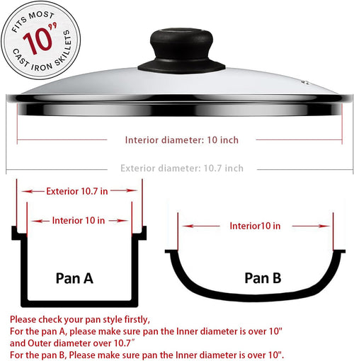 10 Inch Pan Lid Replacement Glass Lid for Pans, Pots, Skillets and Cast Iron, Clear, 1 Set