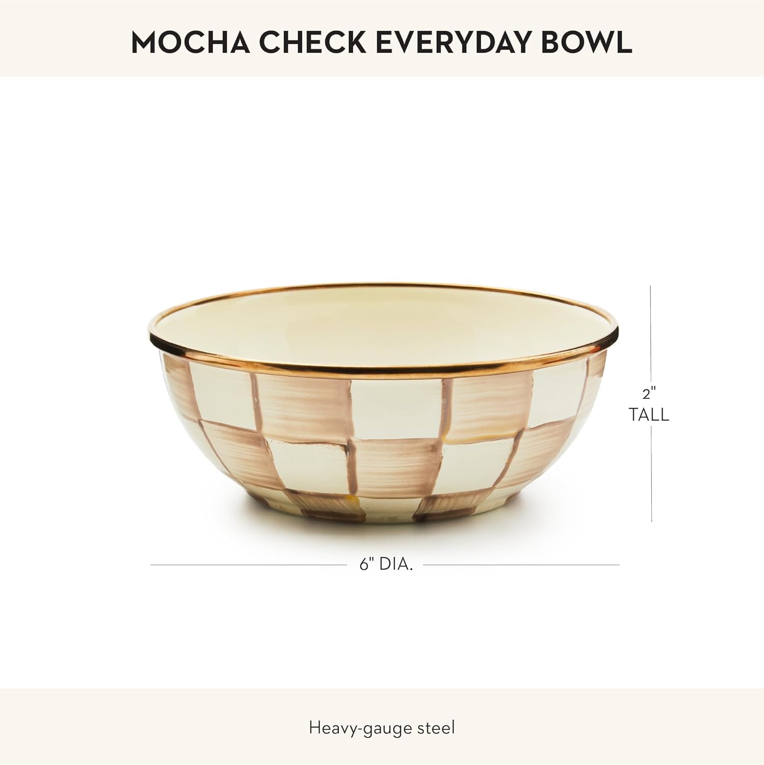 MACKENZIE-CHILDS Enamel Everyday Bowl, Serving Bowl for Entertaining, Extra Small, Brown-and-White Mocha Check