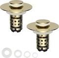 Universal Bathroom Sink Stopper Hair Catcher Upgraded with 2-Layer Detachable Filter Basket, 4 in 1 Pop Up Drain Strainer, Anti-Clog, Odor-Block, Fit for 1.1''~2.36'' Sinks, 2PCS, Brushed Gold