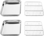 Wildone Baking Sheet with Rack Set [2 Sheets + 2 Racks], Stainless Steel Cookie Pan baking Tray with Cooling Rack, Size 10 x 8 x 1 Inch, Non Toxic & Heavy Duty & Easy Clean