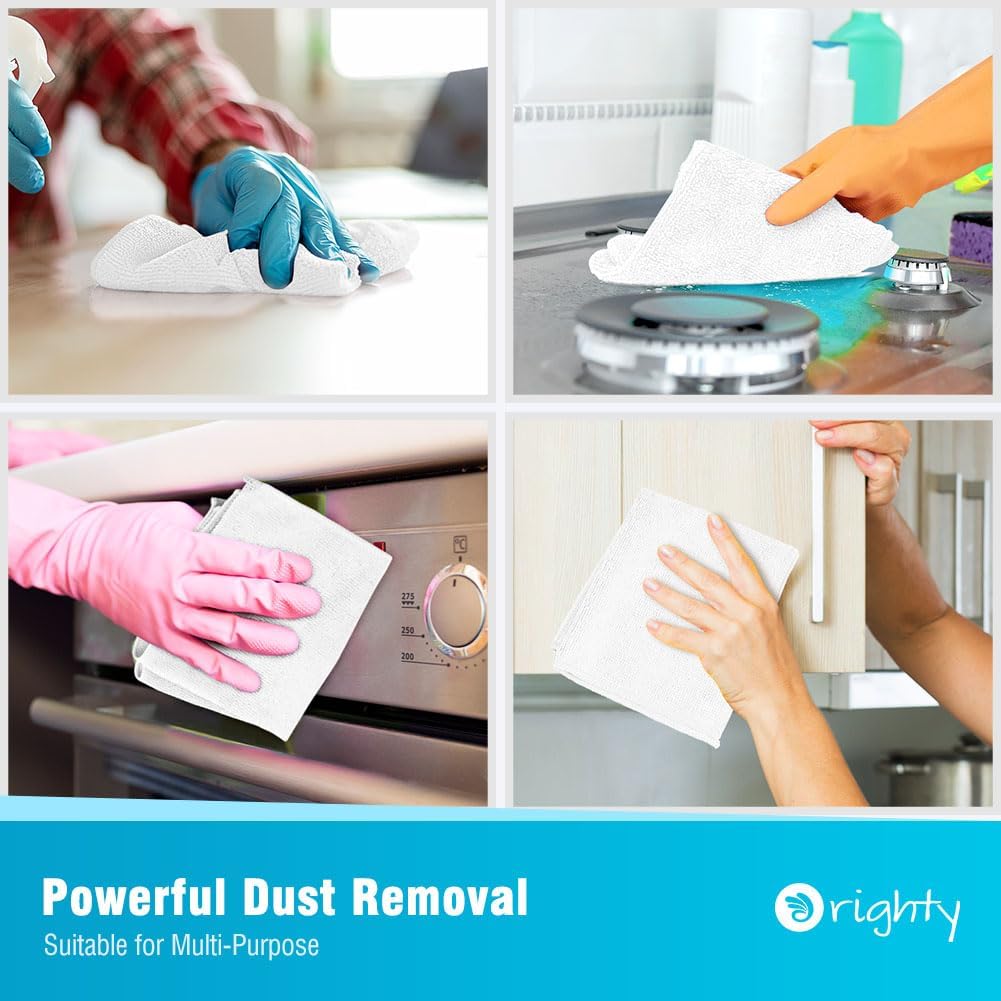 Orighty Microfiber Cleaning Cloth, 12 Pack Highly Absorbent Cleaning Supplies, Lint Free Cloths for Multiple-use, Powerful Dust Removal Clean Rags for House, Kitchen, Car Care(12x12 inch) White