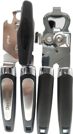 2 Pack Magnetic Manual Can Openers, with Stainless Steel Heavy Duty,Oversized Easy Turn Knob,Soft Grip Handles,Smooth Edge Safety Cut Sharp Blade (Black)