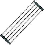 Ahyuan Roll up Dish Drying Rack Over The Sink Kitchen Roll up Sink Drying Rack Portable Dish Drainer Foldable Dish Drying Rack (Black, 17.8''X3.7'')
