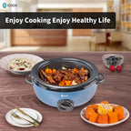ICOOK USC-65-OP001BL 6.5 Quart Slow Cooker,Aluminium Sear/Sauté Stew Pot Stovetop safe,Dishwasher Safe,Glass Lid,Adjustable Temp,Food Warmer(Blue)