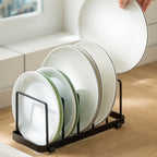 Plate Home Accented Storage Rack, Metal Dish Rack, Plate and Bowl Organizer for Kitchen Cabinets (Black)