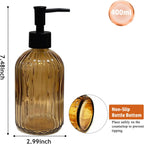 14Oz Black Pump Glass Soap Dispenser, Brown Stripe Countertop Refillable Liquid Bottle Hand Dish Lotion Dispenser with Plastic Pump, for Kitchen, Bathroom