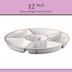 Plasticpro 6 Sectional Round Plastic Serving Tray/Platter (4, White & Rose Gold)