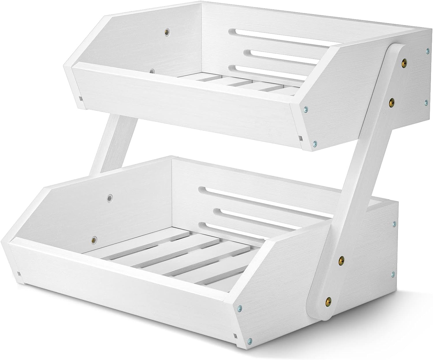 G.a HOMEFAVOR Fruit Basket for Kitchen, 2-Tier Fruit Bowl for Kitchen Counter, Vegetable Storage Stand for Fruit Shop, 15 mm Thickness (WHITE)