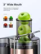 QCen Juicer Machine, 500W Centrifugal Juicer Extractor with Wide Mouth 3” Feed Chute for Fruit Vegetable, Easy to Clean, Stainless Steel, BPA-free (Rose Gold)