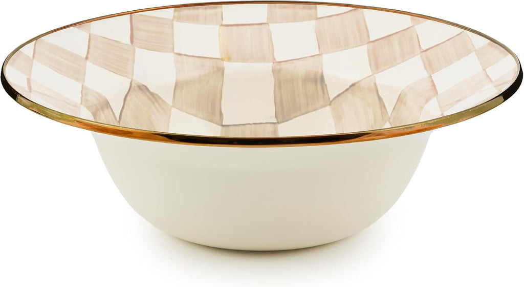 MACKENZIE-CHILDS Enamel Serving Bowl, Enamel Serveware Bowl, 12 Inches, Brown-and-White Mocha Check