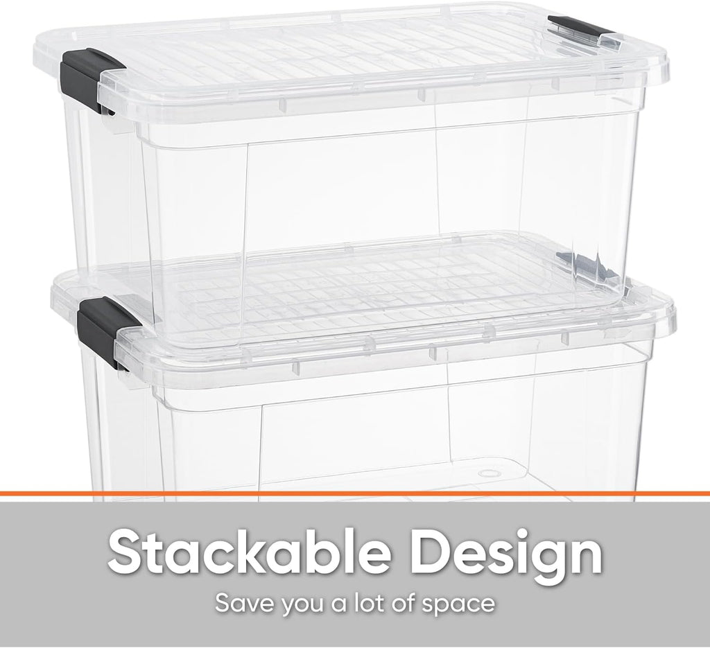Superio Clear Storage Boxes with Lids, 6.75 Quart Plastic Container Bins for Organizing, Stackable Crates, BPA Free, Non Toxic, Odor Free, Organizers for Home, Office and Dorm, 4 Pack