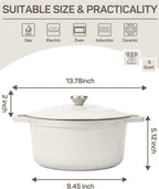 6 QT Dutch Oven Pot with Lid, Enameled Cast Iron Dutch Oven for Bread Making, Braiser, Cooking, Dual Handles, Oven Safe up to 500° F or on Stovetop, Gifts for Family - Off White