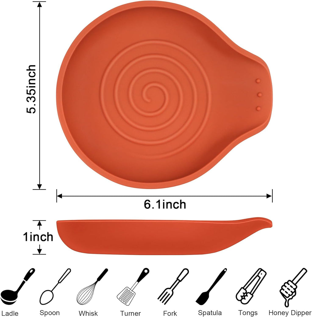 Silicone Spoon Rest for Stove Top - BPA-Free, Heat-Resistant Spoon Holder - Spoon Rest for Kitchen Counter - Large Cooking Utensil Rest for Spoons, Spatulas, Ladles or Tongs - Orange Red