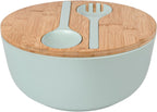 Bamboo Fiber Salad Bowl with Servers Set Large 9.8inches Nature Bamboo Mixing Bowl with Servers with Lid Spoon and Fork for Fruits,Salads and Vegetables