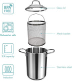 Navaris Asparagus Pot - Stainless Steel Asparagus Vegetable Steamer Spaghetti Pasta Stovetop Cooker with Removable Basket and Lid - BPA Free - 4.1 Qt