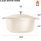 Large Dutch Oven Pot with Lid-7.5QT Cast Aluminum Oven Pot with Two Handles Lightweight for Bread Baking Braising and Roasting(Beige)