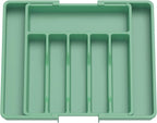 Lifewit Silverware Drawer Organizer, Expandable Utensil Tray for Kitchen, BPA Free Flatware and Cutlery Holder, Adjustable Plastic Storage for Spoons Forks Knives, Large, Green