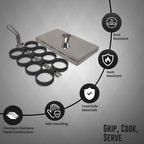Rattleware Stainless Steel Egg Rings - Commercial-Grade, Even Cooking, Heat-Resistant Handle, Ideal for Frying Eggs - Durable & Trusted by Professional Chefs Worldwide (8 Ring Set)