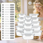 GENICOOK 30 Pieces Glass Food Storage Containers with Snap Locking Lids,Glass Meal Prep Containers Set - Airtight Lunch Containers, Microwave, Oven, Freezer and Dishwasher White
