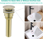 Dual Use Pop Up Drain Stopper,Bathroom Vanity Vessel Sink Stopper,Brushed Gold, for Basin With or Without Overflow hole,SE83999BG