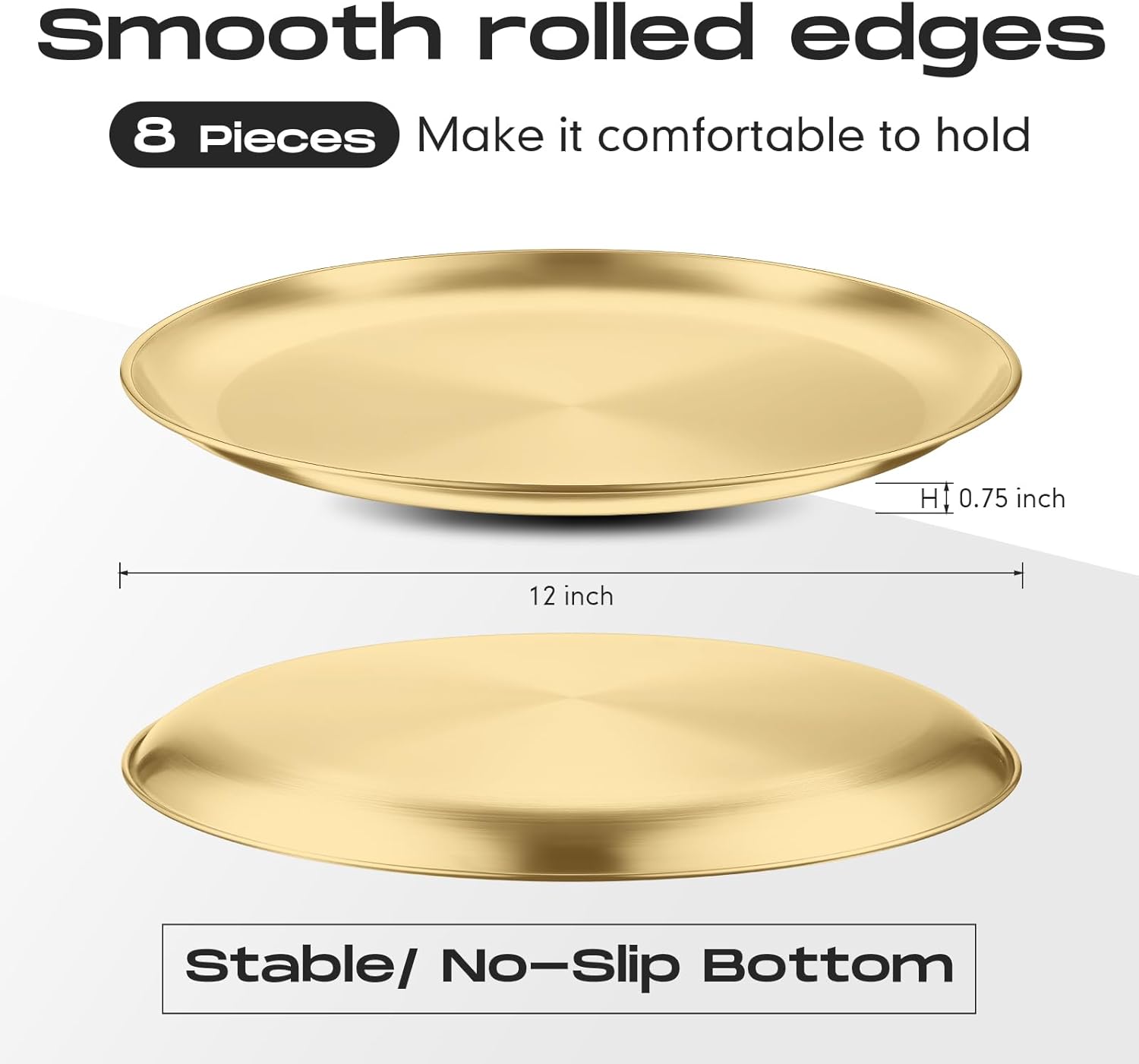Thenshop 8 Pieces 12 Inch Pizza Pans Bulk Stainless Steel Sets Round Bakeware Pizza Trays for Oven Kitchen Baking Home Restaurant Safe Sturdy Reusable Easy Clean(Gold)