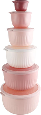 COOK WITH COLOR Prep Bowls with Lids- Wide and Deep Nesting Plastic Small Mixing Bowl Set with Lids, 12 Piece Set - Deep Bowls, Pink