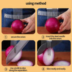 Onion Holder for Slicing, Stainless Steel Onion Slicer and Chopper, Lemon Slicer Vegetable Cutter Kitchen Tool, Food Slicing Assistant for Meat, Tomato, Potato, Lemon (1 Pack)