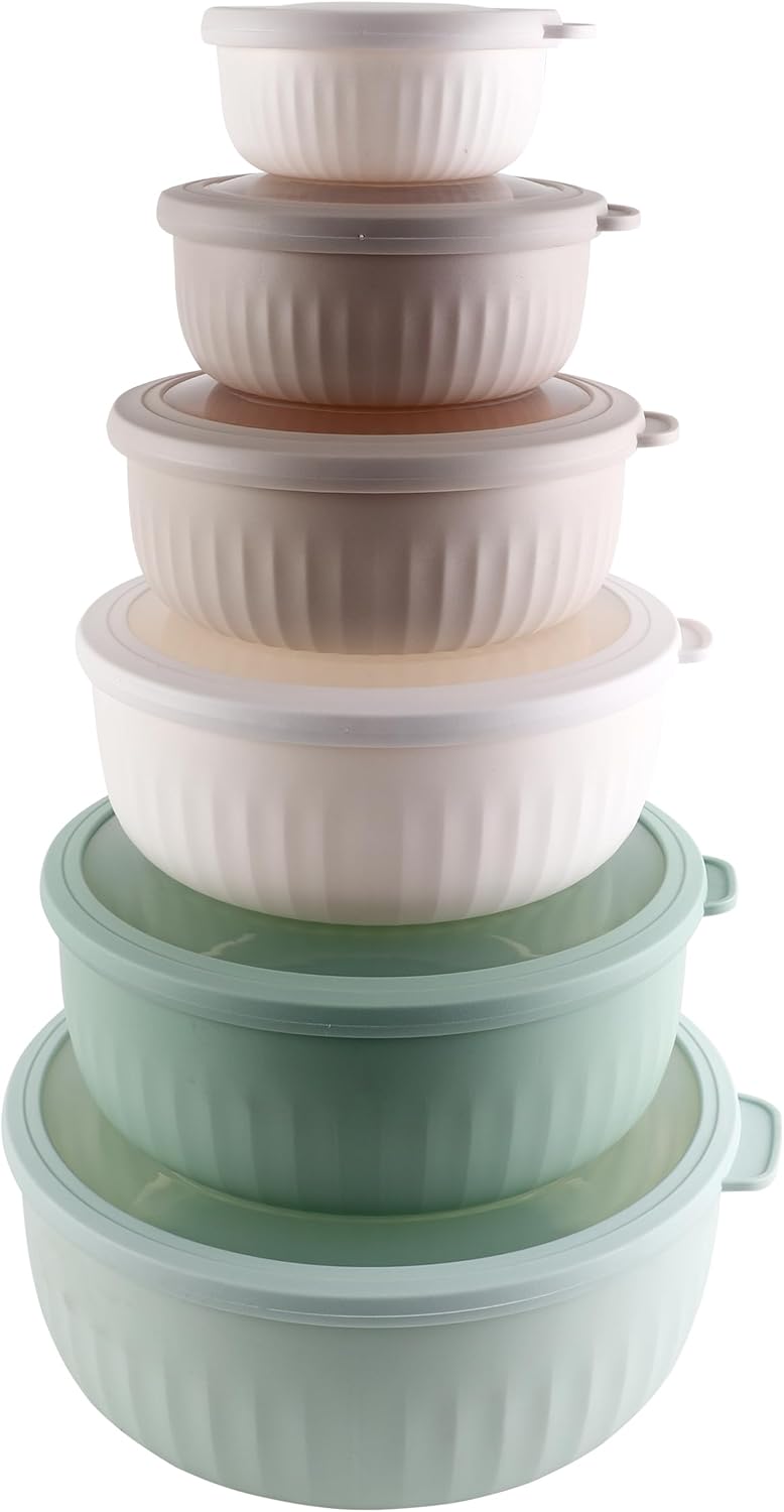 COOK WITH COLOR Prep Bowls with Lids- Wide and Deep Nesting Plastic Small Mixing Bowl Set with Lids, 12 Piece Set - Wide Bowls, Mint