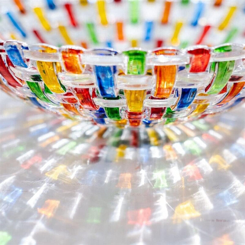 Hand Painted Colorful Woven Glass Crystal Salad & Fruit Bowl Decoration,Centerpiece For Home,Office,Wedding Decor, Fruit, Snack, Dessert, Server