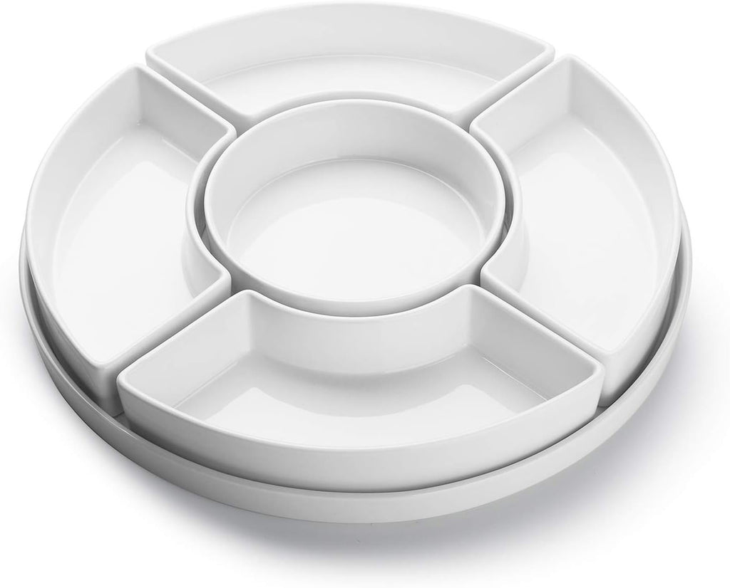 Sweese Porcelain Divided Serving Dishes, Relish Tray, Serving Bowls for Parties - Perfect for Chips and Dip, Veggies, Candy and Snacks, White