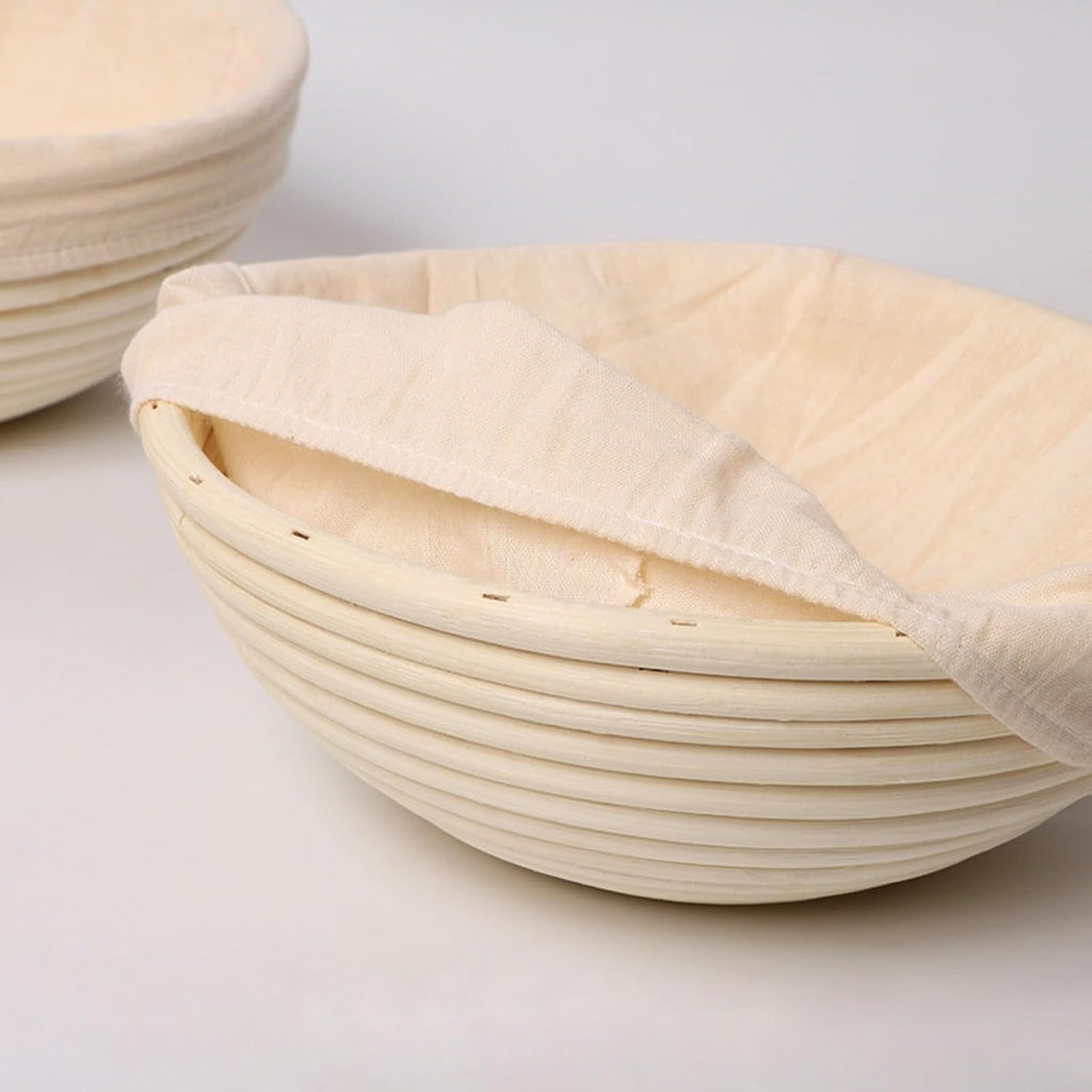 KONGDY Banneton Bread Proofing Basket, 10 Inch Round Sourdough Proofing Basket with Linen Liner, Bread Making Starter Kit, Bread Lame
