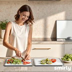 SMIRLY Plastic Cutting Board Set with Holder 4 Pieces, Non-Slip Dishwasher Safe Chopping Boards for Kitchen, Grey & White