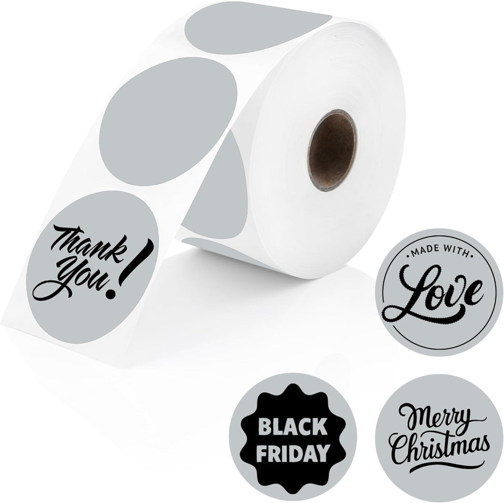 Perco Grey 2-Inch Perforated Circle Dot Thermal Sticker Labels — 735 Stickers/Roll, Direct Thermal Printer Compatible—with Permanent Adhesive for Organizing, Color Coding, Bin Labeling—Made in USA