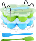 ROTTAY Silicone Egg Bites Molds and Steamer Rack Trivet with Heat Resistant Handles Fit Instant Pot Accessories, 7pcs set for 6qt & 8qt Electric Pressure Cooker With 2 Spoons and Silicone spatula