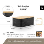 LARS NYSØM Bread Box I Metal Box with linen bag for long lasting freshness I Bread Bin with bamboo lid usable as cutting board I 13.4x7.3x5.3In (Carbon Black)