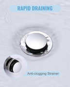 ALEASHA Bathroom Sink Drain with Overflow Vessel Sink Stopper,Pop Up Drain for Bathroom Sink Pop Up Drain Stopper for Hair Catcher,Chrome