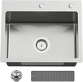 20x16 In Kitchen And Bar Sink- Stainless Steel Drop In Kitchen Sink Modern Single Bowl Topmount Bar Sink With Silicon Mat,Drain Strainer Set Compatibility With Various Kitchen & Bar Style