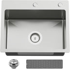 20x16 In Kitchen And Bar Sink- Stainless Steel Drop In Kitchen Sink Modern Single Bowl Topmount Bar Sink With Silicon Mat,Drain Strainer Set Compatibility With Various Kitchen & Bar Style