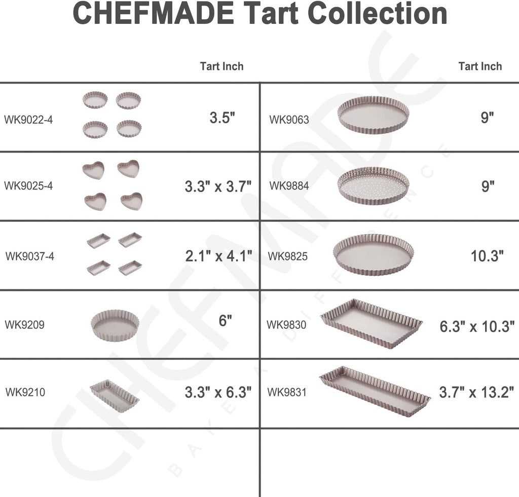 CHEFMADE 9.5-Inch Round Tart Pan with Removable Loose Bottom, Non-Stick Carbon Steel Quiche Pan for Oven Baking (Champagne Gold)