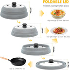 Microwave Splatter Cover Vented Glass Cover Splatter Guard Lid with Collapsible Silicone for Food as Pot Cover Plate Cover 10.8 inch for 6 7 8 9 10 inch Plate Bowl Light Grey