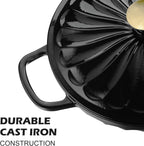Enameled Cast Iron Braiser, 3.8 Quart Enamel Dutch Oven with Handles, Cast Iron Braiser Pan with Lid,Enameled Cookware (Black)