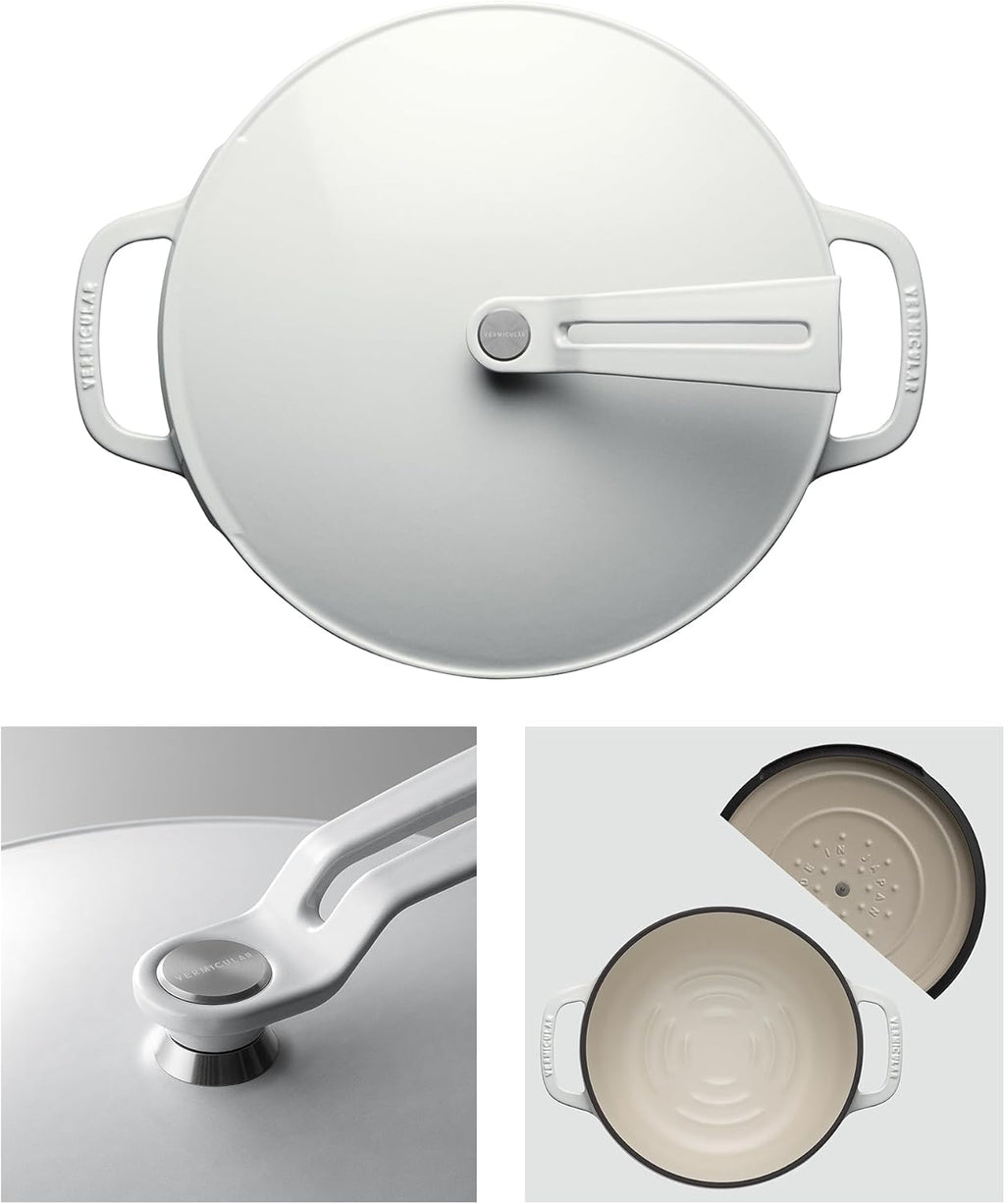 Vermicular Oven Pot 2.0 | Lightweight Enameled Cast Iron Pot | 26cm (5.9 Qt) | Non-Toxic | Induction-compatible | Dutch Oven | Made in Japan | Sea Salt White