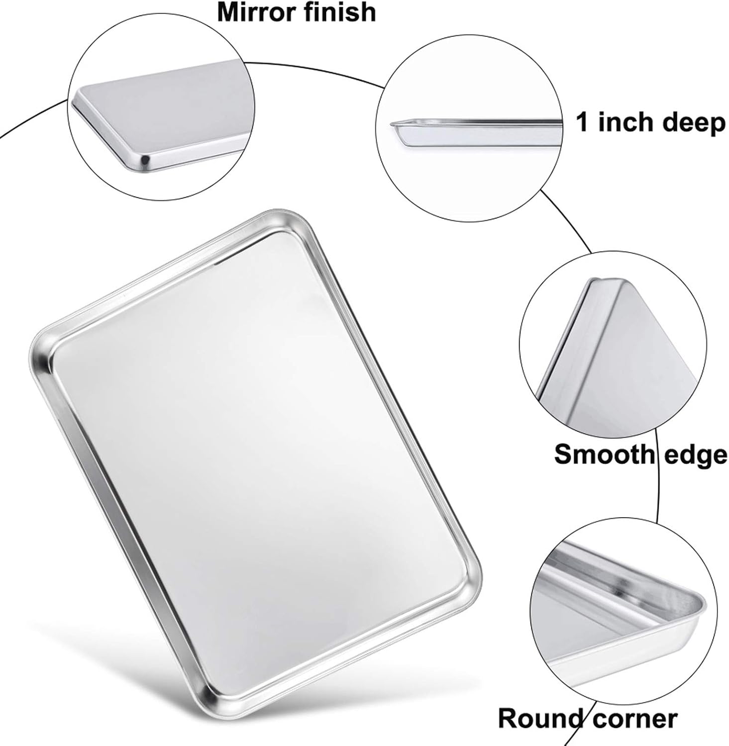 TeamFar Baking Sheet, 17.6’’ x 13’’ x 1’’ Stainless Steel Large Cookie Sheet Half Baking Pans, Non-toxic & Healthy, Easy Clean & Dishwasher Safe, Heavy Duty & Sturdy- Set of 2