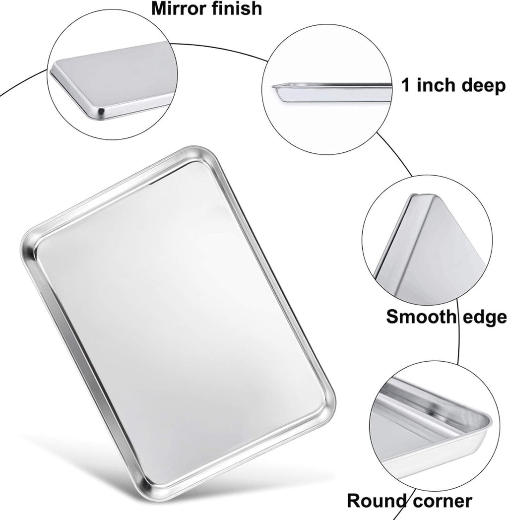 TeamFar Baking Sheet with Rack, 17.6 x 13 x 1 inch Stainless Steel Baking Pan Cookie Sheet Set with Cooling Rack for Baking/Roasting/Cooling, Non-Toxic & Heavy Duty, Dishwasher Safe - Set of 4