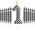 13 Pcs Racing Cars Themed Birthday Candles Black and White Race Number 1 Checkered Candle Cake Topper for Racing Car Party Decoration Supplies (Number 1)